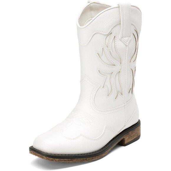 ⚡Girls White Square Toe Mid Calf Cowgirl Boots Western Fashion Riding Shoes - Picture 1 of 6